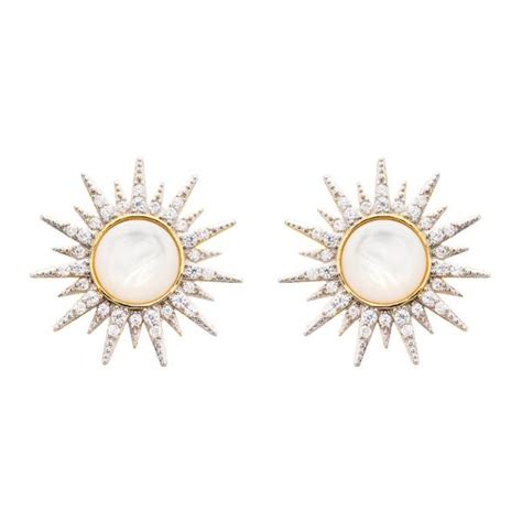 14k Gold Vermeil Mother Of Pearl Sun Necklace With Czs
