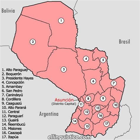 Departamentos y capitales de Paraguay El Lingüístico