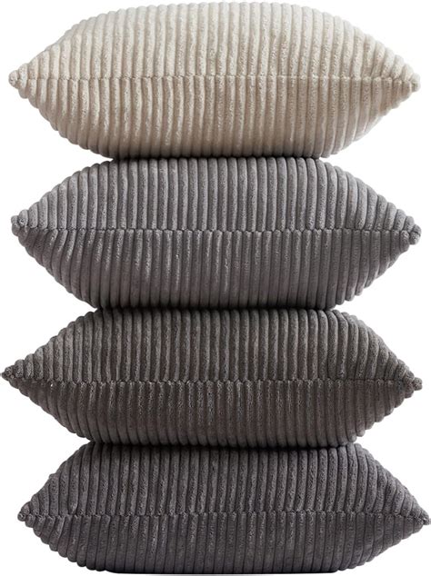 Topfinel Housse Coussin Canape 40x40 en Velours Côtelé Gris Beige