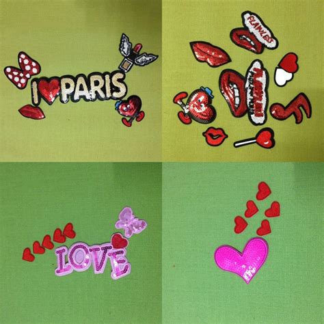 Heart Lip Paris Sequin Patch For Clothing Iron On Parches Dress Jacket