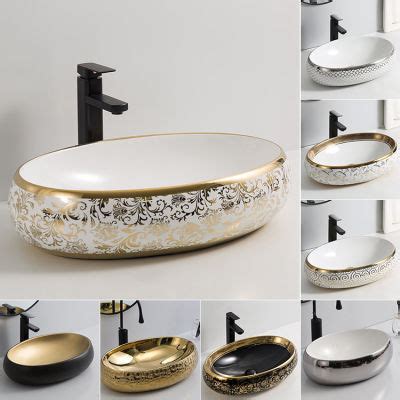 Luxury Saudi Arabia Electroplated Gold Oval Wash Basin Solid Surface