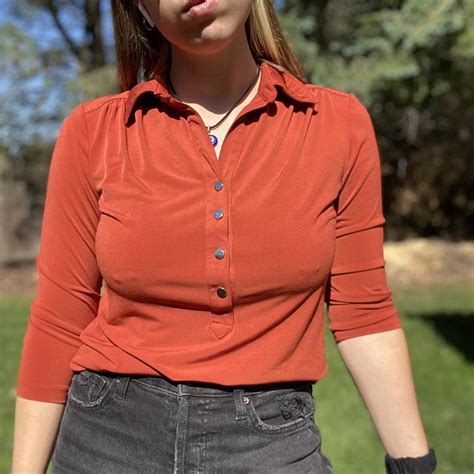 Silky Orange Collared Shirt Very Stretchy And Depop