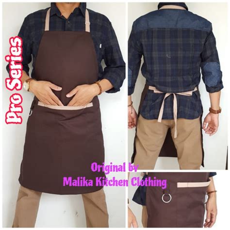 Jual Apron Barista Apron Chef Celemek Fullsize 3saku Warna Kopi Bahan