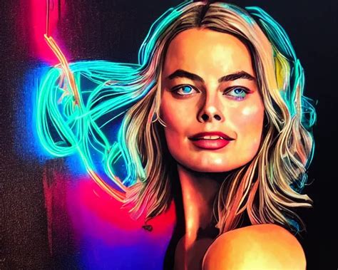 Neon Art Of Margot Robbie Hyper Detailed Award Stable Diffusion