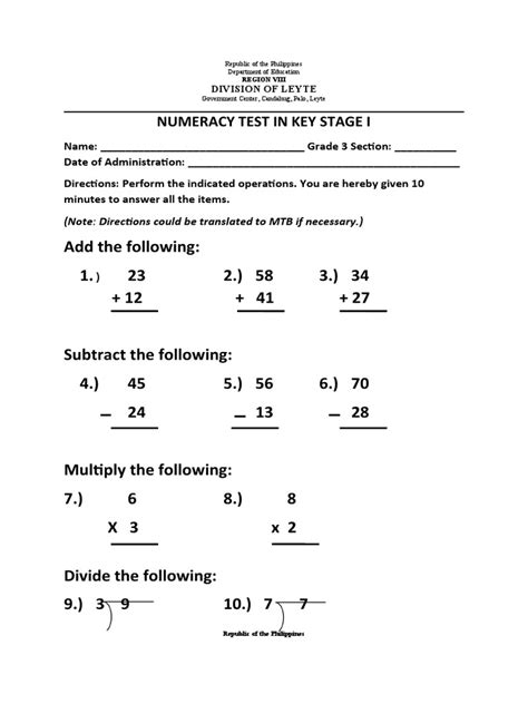 Numeracy Test In Key Stage 1 Pdf