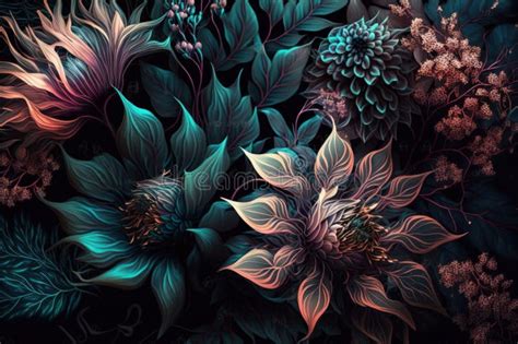 Fantasy Luminous Flowers Beautiful Top View Floral Background