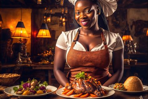 Premium Photo Illustration Of An African Cook Surrounded By Cooked Dishes