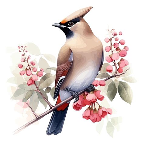 Premium Vector Cute Waxwing Bird Cartoon In Watercolor Style