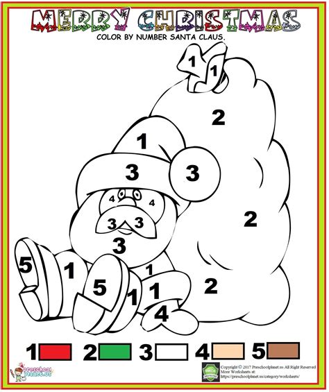 Color By Number Santa Worksheet Christmas Worksheets Activity Pages