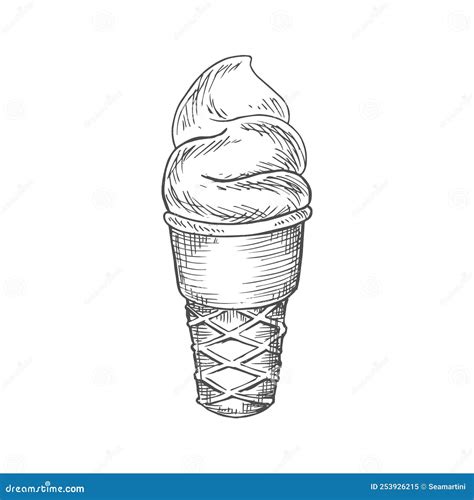 Gelato Ice Cream Isolated Hand Drawn Sketch Stock Vector Illustration