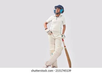 Full Length Boy Cricket Uniform Standing Stock Photo 2151745139