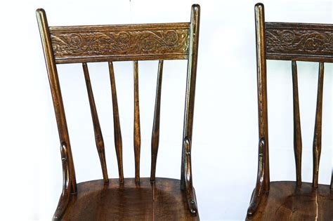 Two Circa 1900 Antique Wood Pressed Back Spindle Dining Chairs Ebth