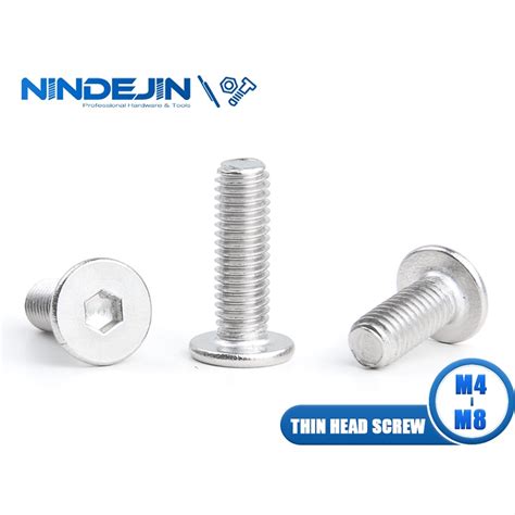 NINDEJIN Hexagon Socket Ultra Thin Low Head Screw Stainless Steel M4 M5