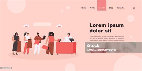 Kartun Orang Berdiri Dalam Antrian Ilustrasi Vektor Datar Ilustrasi
