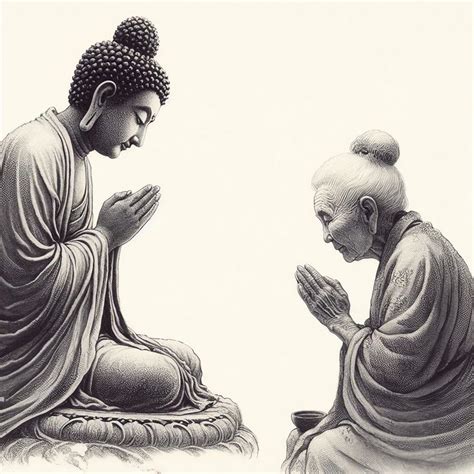 Two Buddhas Sitting On The Ground With Their Hands Together