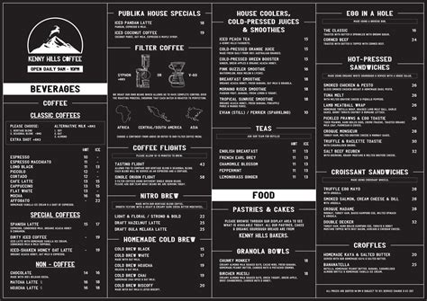 Menu Kenny Hills Coffee Roasters
