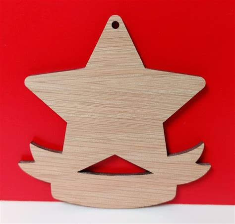 Oak Veneer 10cm Star With Banner Wc1793 Woodform Crafts