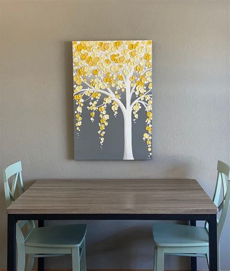 Buy Yellow And Gray Textured Tree Original Acrylic Painting On Online