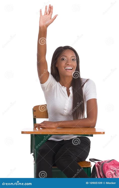 African American Schoolgirl Raised Hand In Class Royalty Free Stock