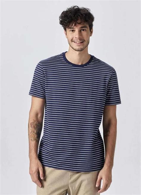 Camiseta Masculina Manga Curta Listrada Azul Hering Oficial