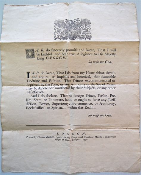 Oath Of Allegiance 1747 Graphic Arts