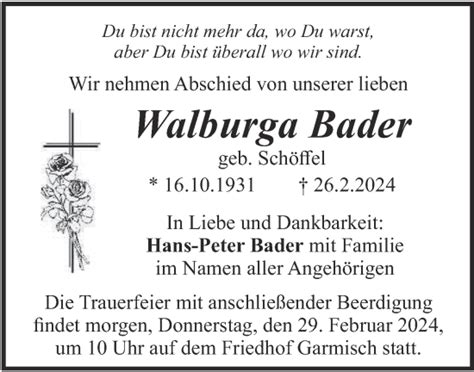 Traueranzeigen Von Walburga Bader Trauer Merkur De