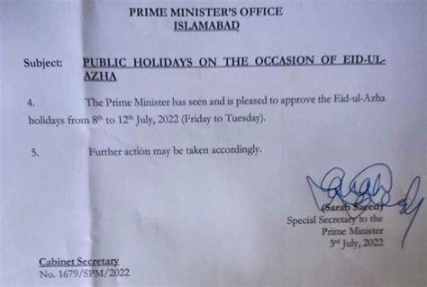 Govt Announces Five Public Holidays For Eid Ul Azha 2022 Incpak