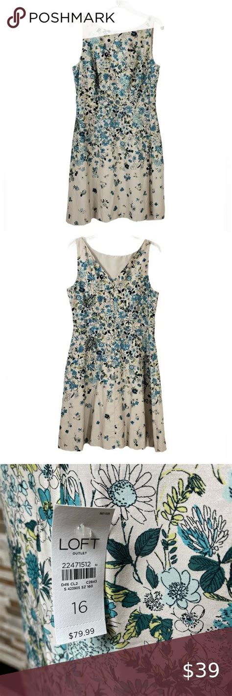 Loft Cream Green Floral Fit And Flare Dress Sleeveless Silky Soft Cotton