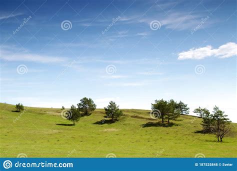 Landscape With Green Hills And Blue Sky Stock Photo Image Of Lawn