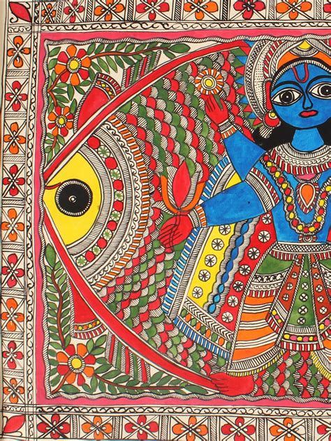 Matsya Avatara The First Incarnation Of Lord Vishnu Madhubani