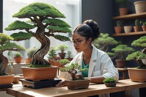 Black Woman Caring For Bonsai Tree Collection Generative Ai Premium