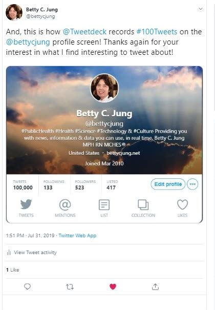 Twitter Stats For Betty C Jung S Web Site Compiled By Betty C Jung