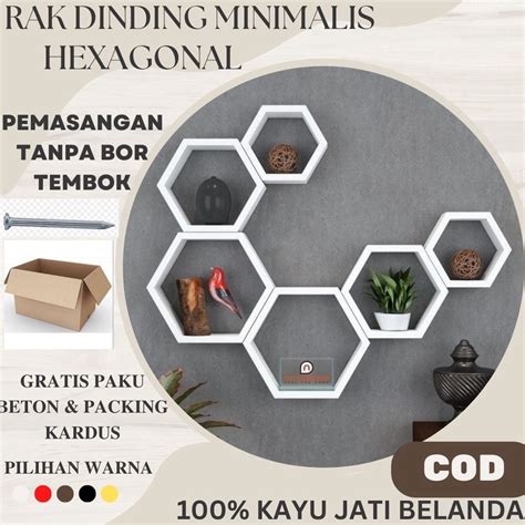 Jual SERU Rak Hexagonal Hiasan Dinding Aesthetic Kayu Jati Belanda