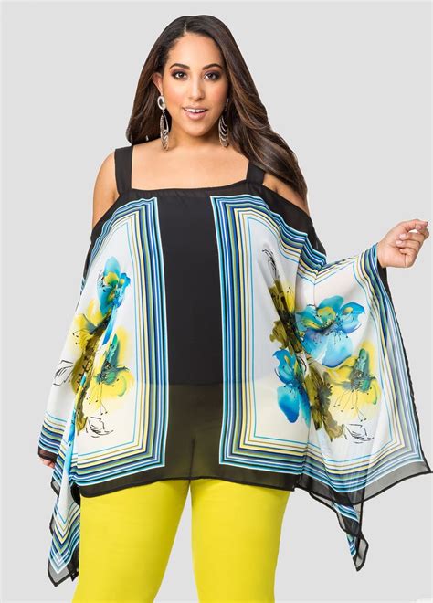 Floral Cold Shoulder Scarf Blouse Plus Size Tops Ashley Stewart Plus