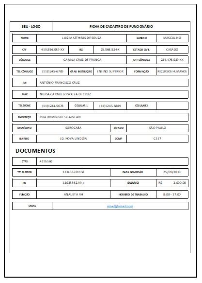 Exemplo De Ficha De Cadastro De Funcionario Novo Exemplo