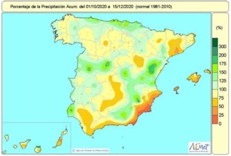 Las lluvias acumuladas en España desde octubre están un 5 por debajo