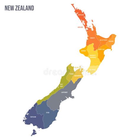 New Zealand Political Map Of Administrative Divisions Stock