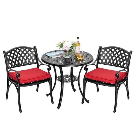 Reviews For Nuu Garden Black 3 Piece Cast Aluminum Outdoor Bistro Dining Set With 2 Chairs