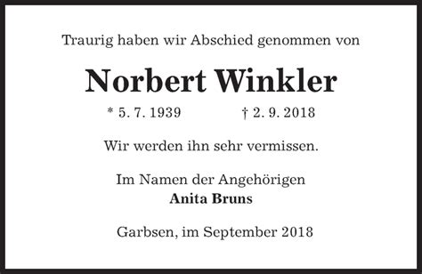 Traueranzeigen Von Norbert Winkler Trauer Anzeigen De