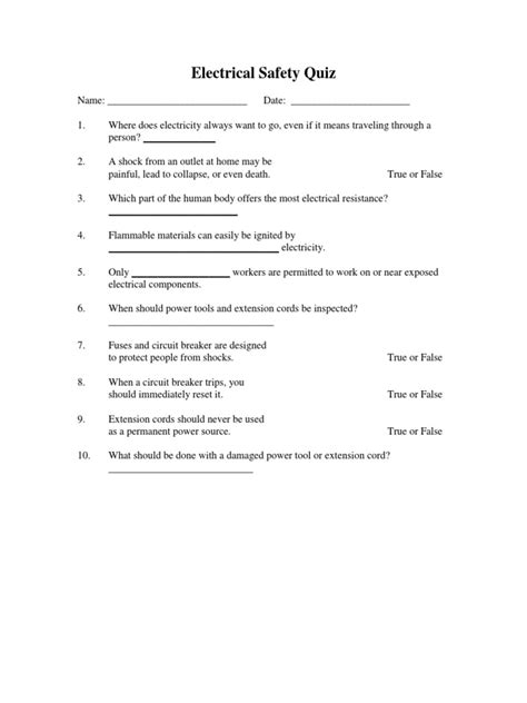 Electrical Safety Quiz Pdf