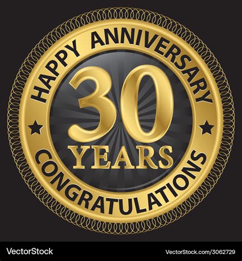 30 Years Happy Anniversary Congratulations Gold Vector Image