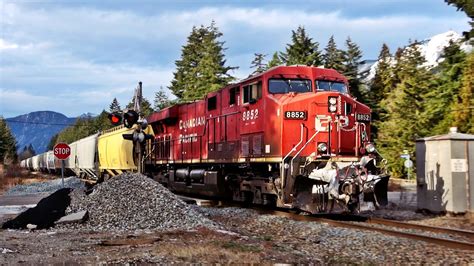 Canadian Pacific Grain Train Highballing Thru Hope British Columbia