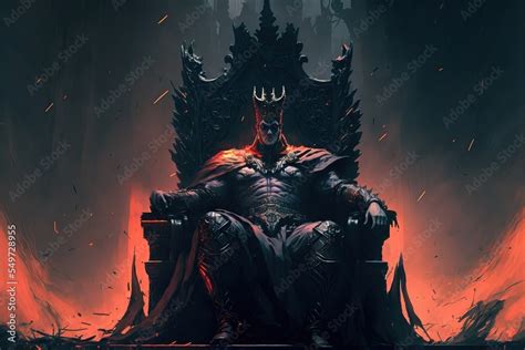 Warrior King Sitting On The Throne Fantasy Scenery Concept Art Stock