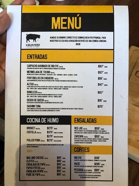 Menu At El Mal Del Puerco Guadalajara Restaurant Guadalajara