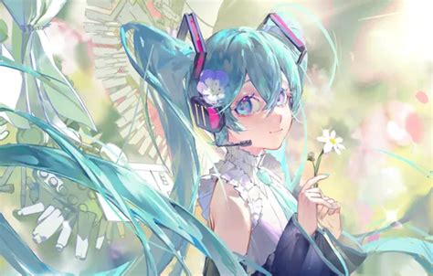 Wallpaper girl, flowers, Hatsune Miku, Vocaloid, blurred background for ...