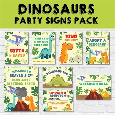 Dinosaurs Party Signs Pack Printable Dinosaurs Party Welcome Sign Dinosaurs Party Game Sign