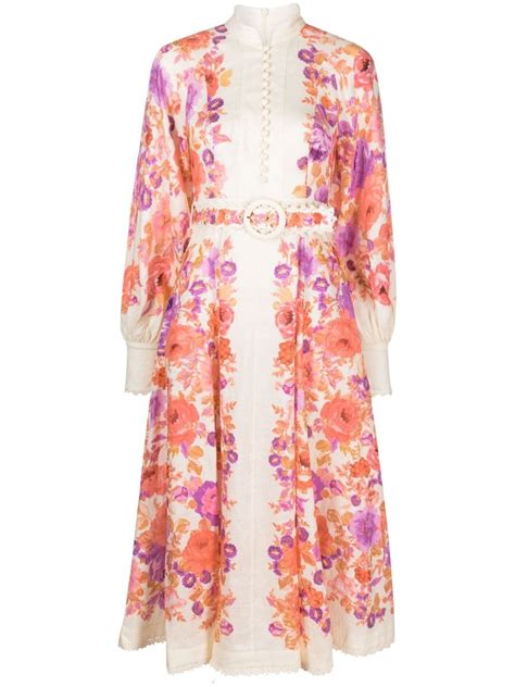 Zimmermann Floral Print Linen Midi Dress Zimmermann