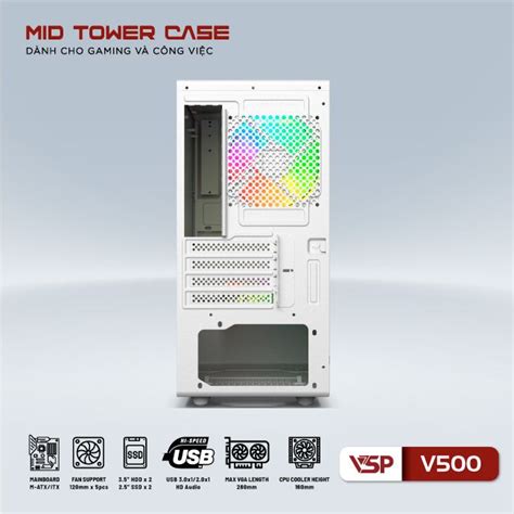 Vỏ Case VSP VSP V500 TRẮNG ATX Mid Tower