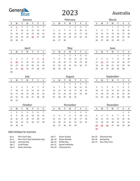 2023 Australia Calendar With Holidays