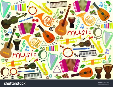 Classical Musical Instruments Pattern Stock Vector Illustration